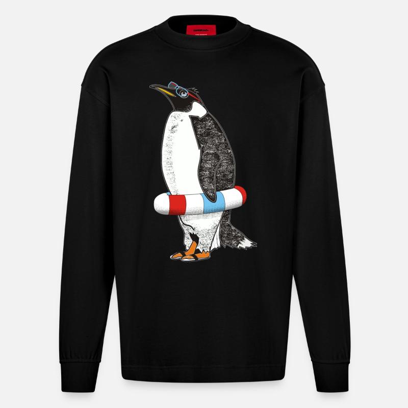 PINGUIN WARTET SOMMER - Heavyweight Oversized Organic Langarmshirt Made in EU - SOLID BLACK