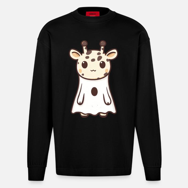 Giraffe Halloween Comic Geist - Heavyweight Oversized Organic Langarmshirt Made in EU - SOLID BLACK