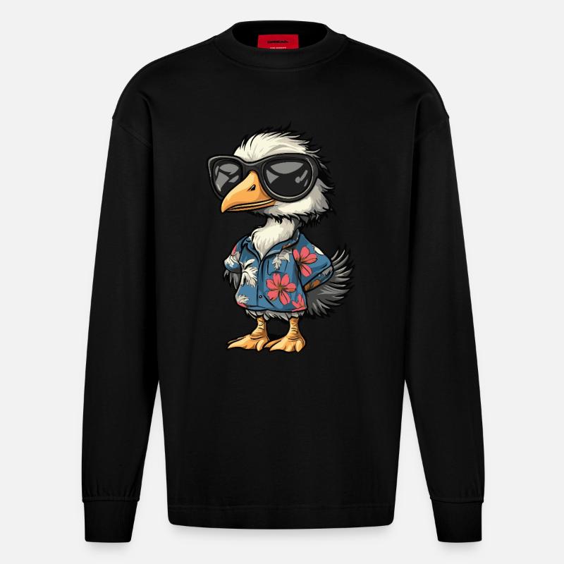 Strauß Comic Lustig Sommer - Heavyweight Oversized Organic Langarmshirt Made in EU - SOLID BLACK