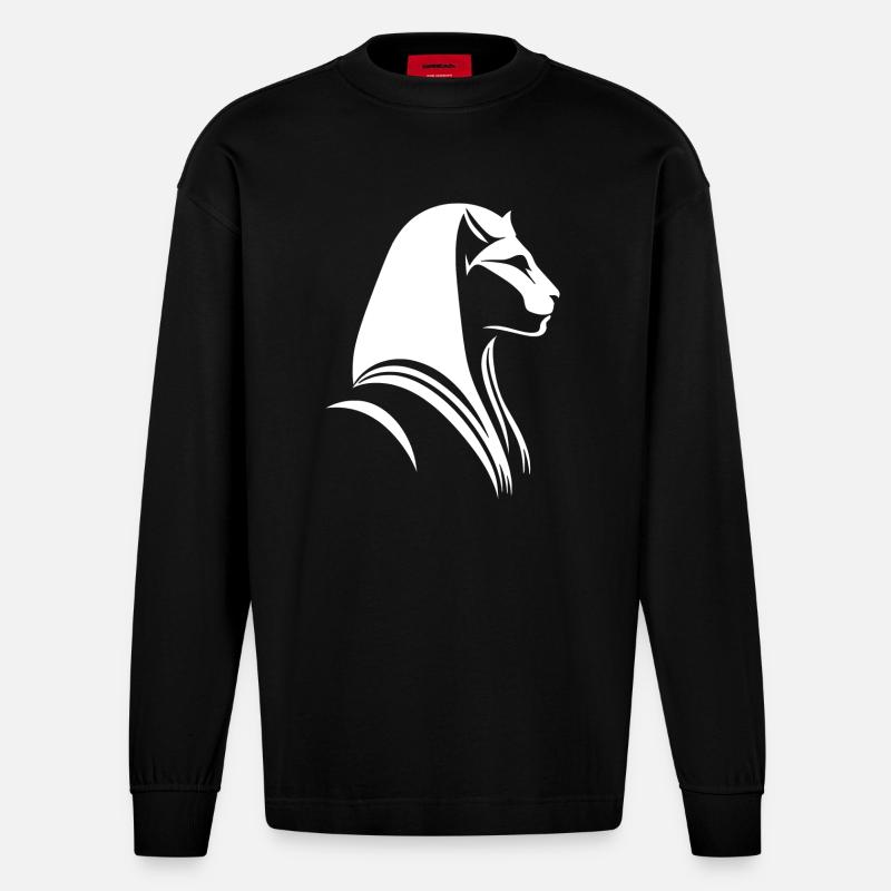 Chat Egypte Pharaon Silhouette - Manches longues bio épais oversize fabriqué en UE - SOLID BLACK