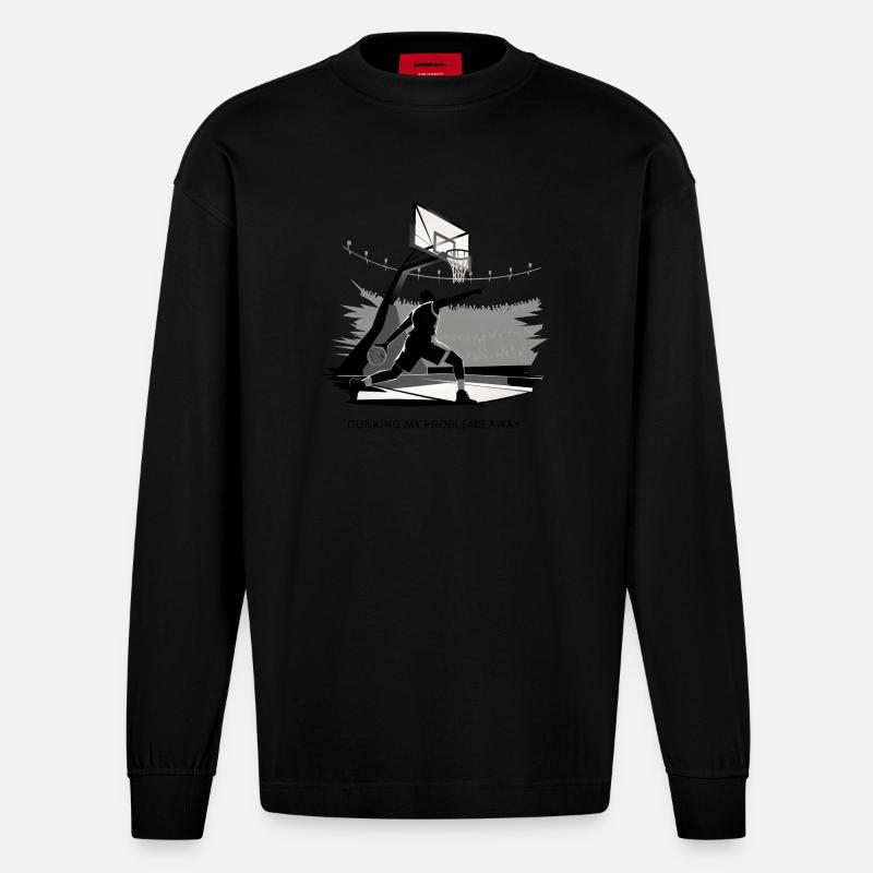 Dunking My Problems Away Basketball - Heavyweight Oversized Organic Langarmshirt Made in EU - SOLID BLACK