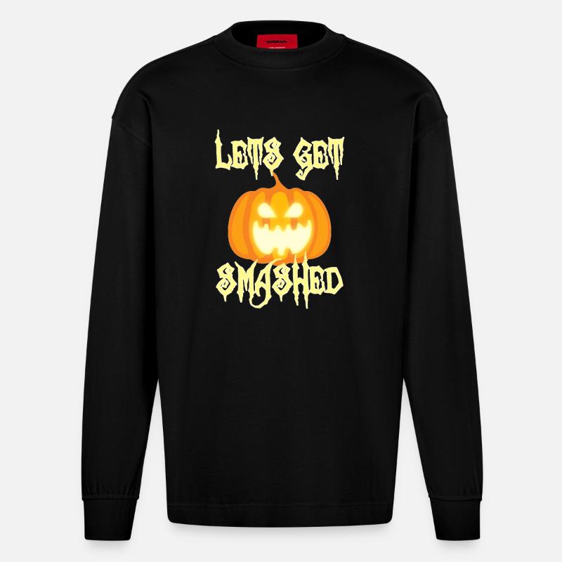 Halloween: Let 's Get Smashed - Manches longues bio épais oversize fabriqué en UE - SOLID BLACK