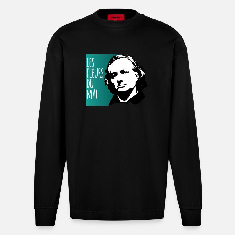 Les Fleurs - Heavyweight Oversized Organic Langarmshirt Made in EU - SOLID BLACK