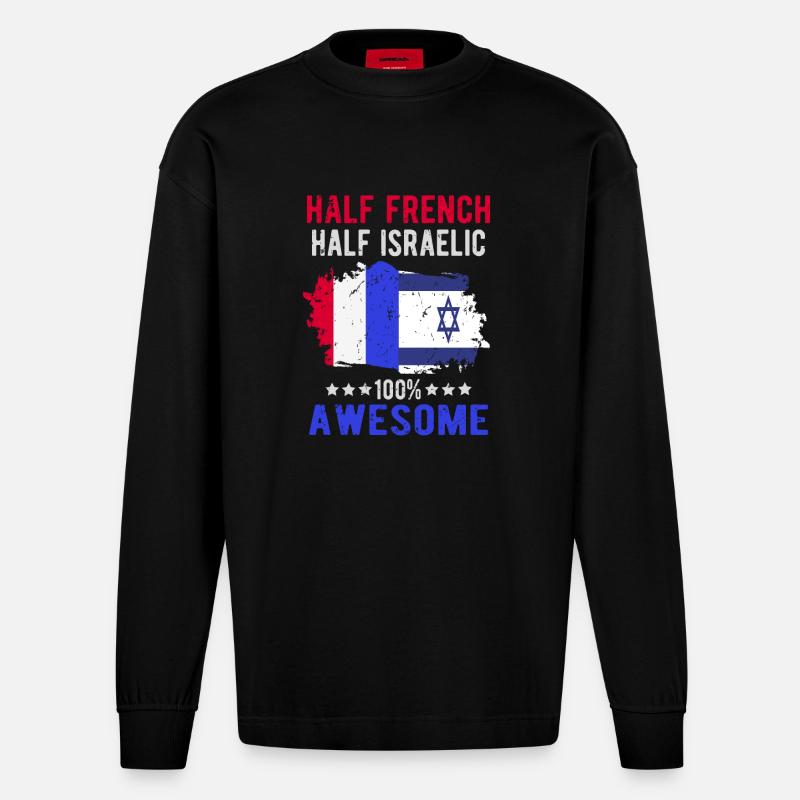 Moitié Français moitié Isreali - Manches longues bio épais oversize fabriqué en UE - SOLID BLACK