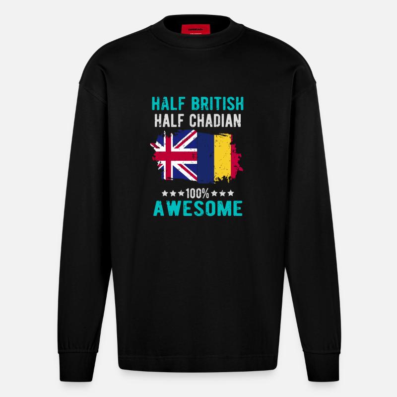 Halb Brite Halb Tschader - Heavyweight Oversized Organic Langarmshirt Made in EU - SOLID BLACK