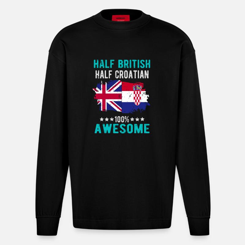 Halb Brite Halb Kroate - Heavyweight Oversized Organic Langarmshirt Made in EU - SOLID BLACK