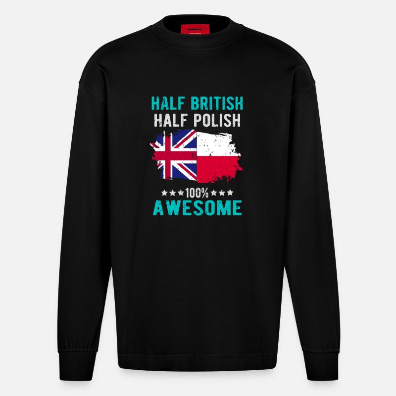 Halb Brite Halb Singapurer - Heavyweight Oversized Organic Langarmshirt Made in EU - SOLID BLACK