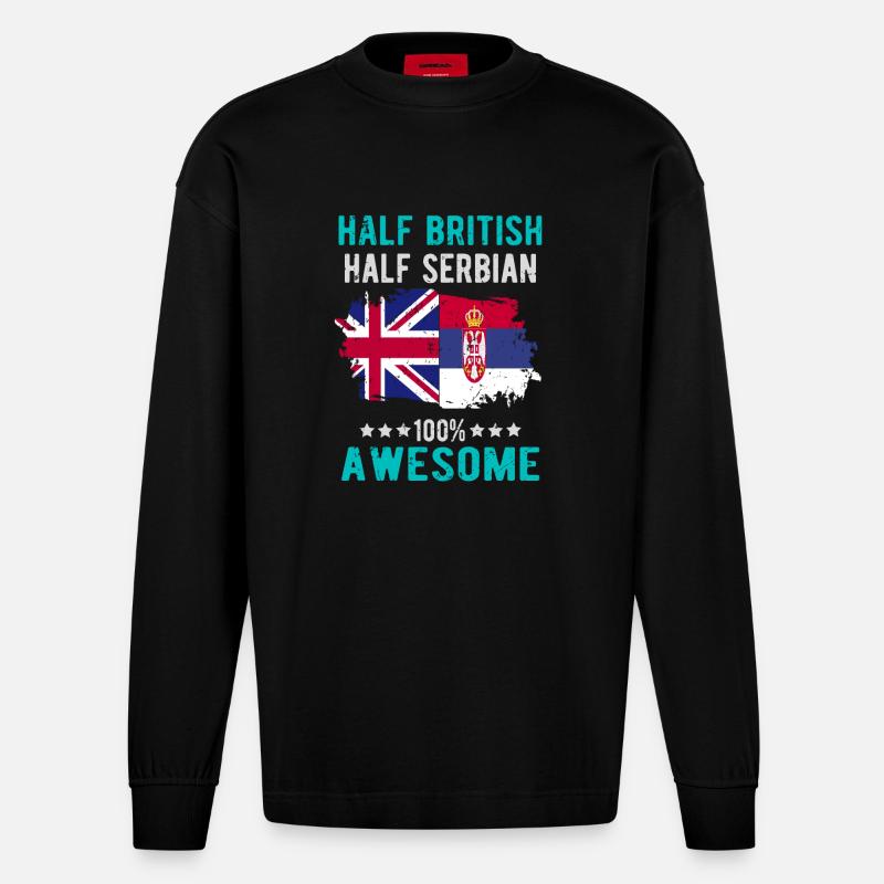 Half British, Half Serbian - Heavyweight Oversized Organic Longsleeve Shirt Made in EU - SOLID BLACK
