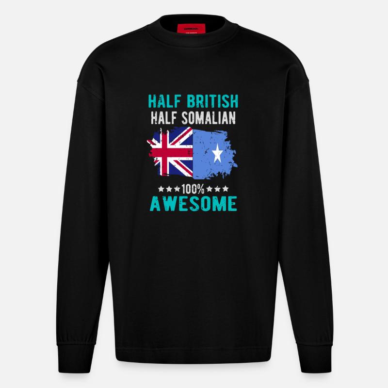 Halb Brite Halb Somalier - Heavyweight Oversized Organic Langarmshirt Made in EU - SOLID BLACK