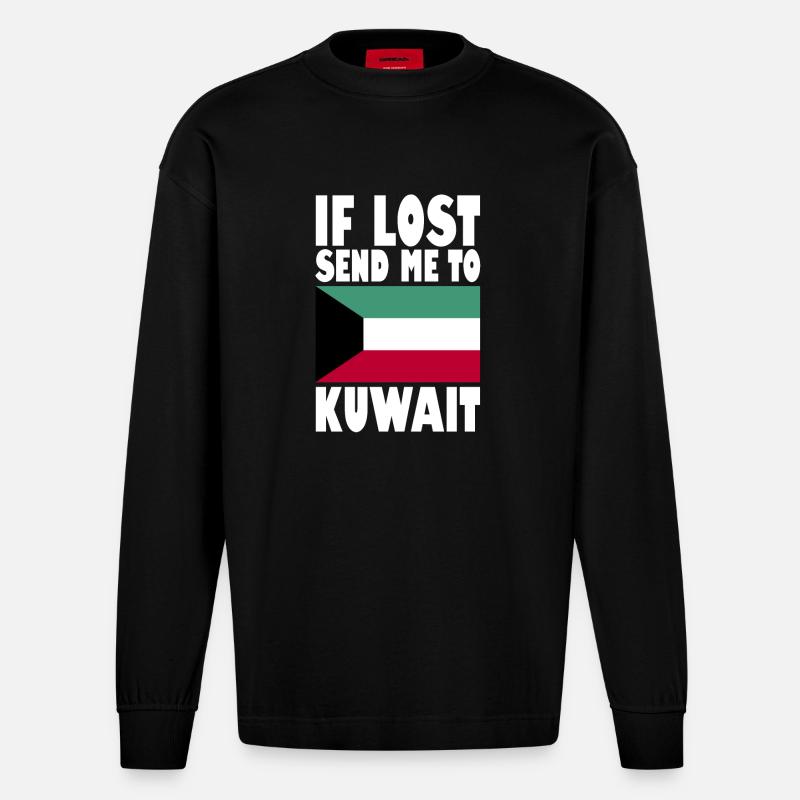Drapeau du Koweït - Manches longues bio épais oversize fabriqué en UE - SOLID BLACK