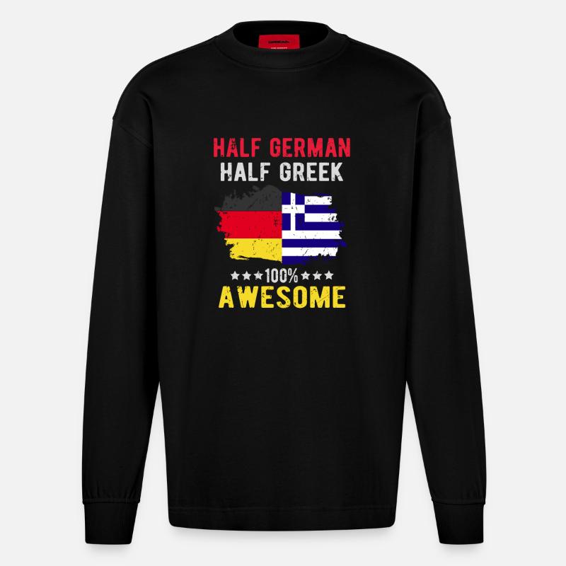 Halb Deutsch Halb Grieche - Heavyweight Oversized Organic Langarmshirt Made in EU - SOLID BLACK