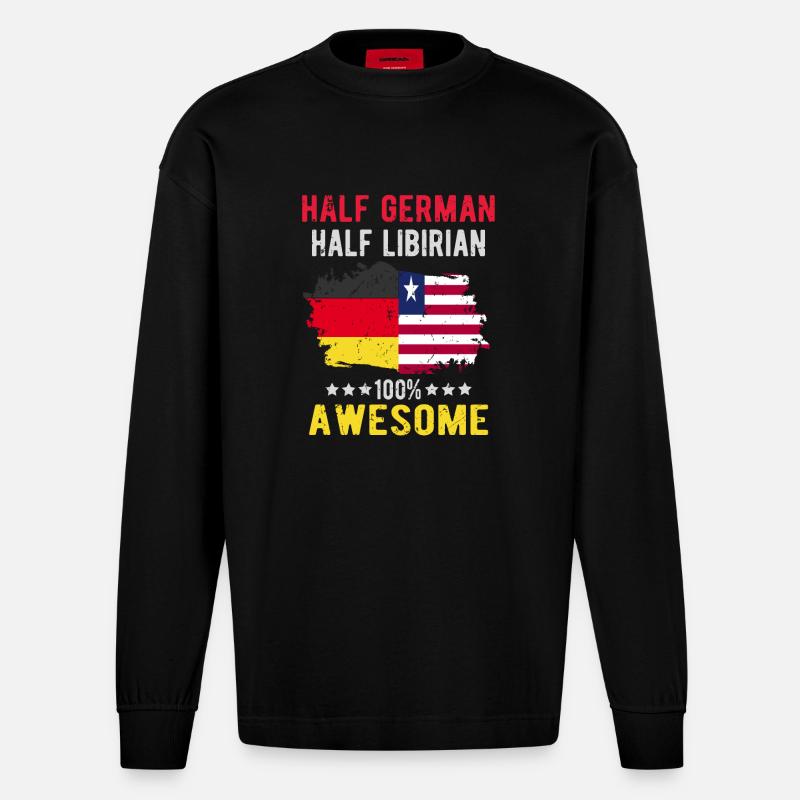 Half German Half Libyan - Heavyweight Oversized Organic Longsleeve Shirt Made in EU - SOLID BLACK