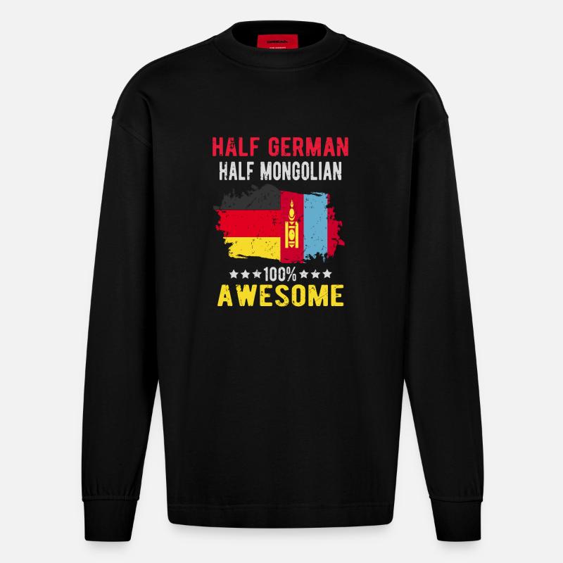 Moitié allemand moitié mongol - Manches longues bio épais oversize fabriqué en UE - SOLID BLACK