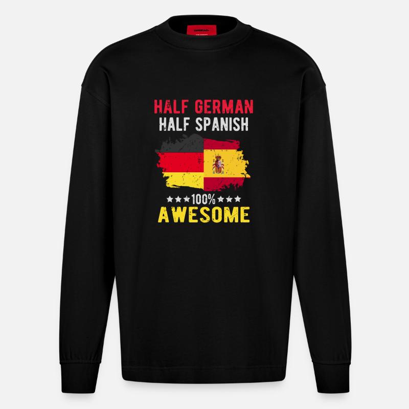 Halb Deutsch Halb Spanier - Heavyweight Oversized Organic Langarmshirt Made in EU - SOLID BLACK