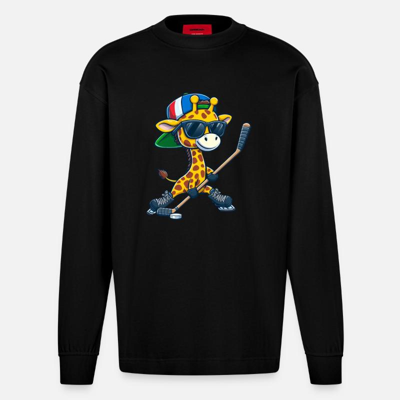 Skurriler Eishockeyschläger DoppelschlägerGiraffe - Heavyweight Oversized Organic Langarmshirt Made in EU - SOLID BLACK