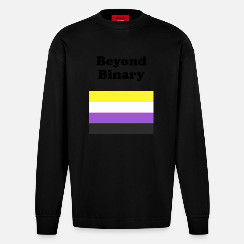 Non Binary Flag Beyond Binary - Heavyweight Oversized Organic Longsleeve Shirt Made in EU - SOLID BLACK