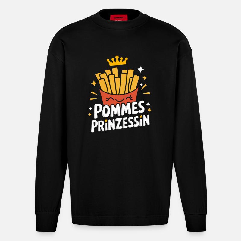 Frites, frites, restauration rapide - Manches longues bio épais oversize fabriqué en UE - SOLID BLACK
