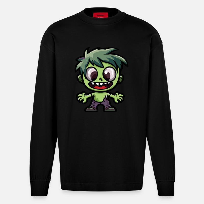 Zombie Halloween Niedlich Comic - Heavyweight Oversized Organic Langarmshirt Made in EU - SOLID BLACK