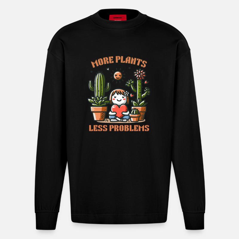 More Plants Less Problems - Heavyweight Oversized Organic Longsleeve Shirt Made in EU - SOLID BLACK