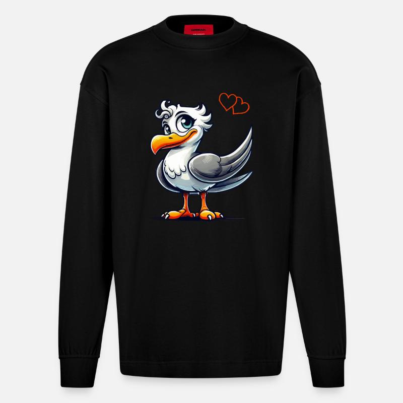 vogel comic - Heavyweight Oversized Organic Langarmshirt Made in EU - SOLID BLACK