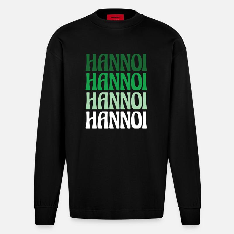 Hannoi Hanover Dialect Gift - Manches longues bio épais oversize fabriqué en UE - SOLID BLACK