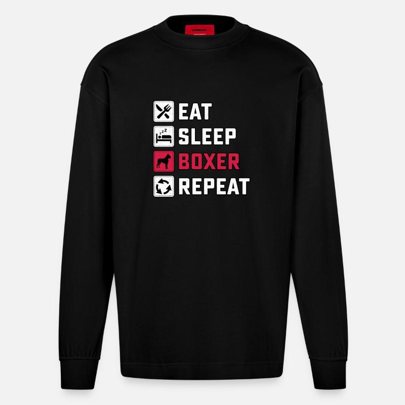 Eat Sleep Boxer Repeat - Heavyweight Oversized Organic Langarmshirt Made in EU - SOLID BLACK