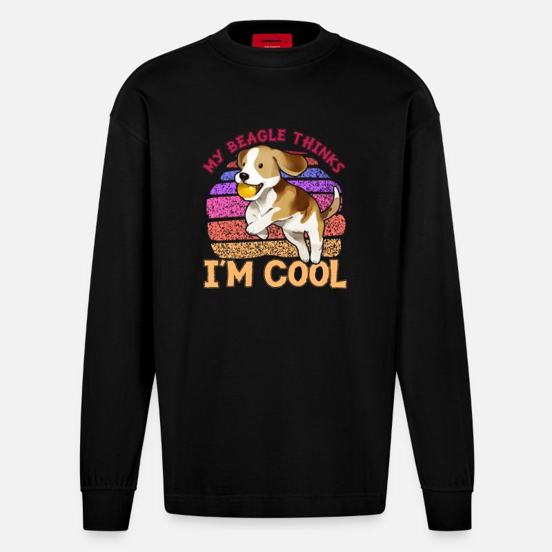 My Beagle thinks I'm cool - Heavyweight Oversized Organic Langarmshirt Made in EU - SOLID BLACK