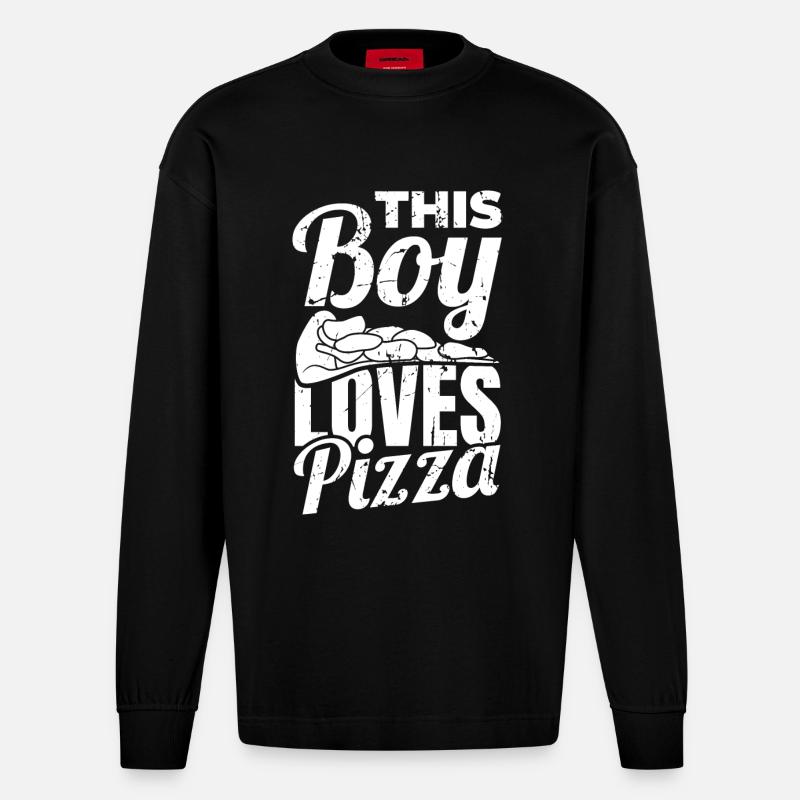Pizza Junge - Heavyweight Oversized Organic Langarmshirt Made in EU - SOLID BLACK