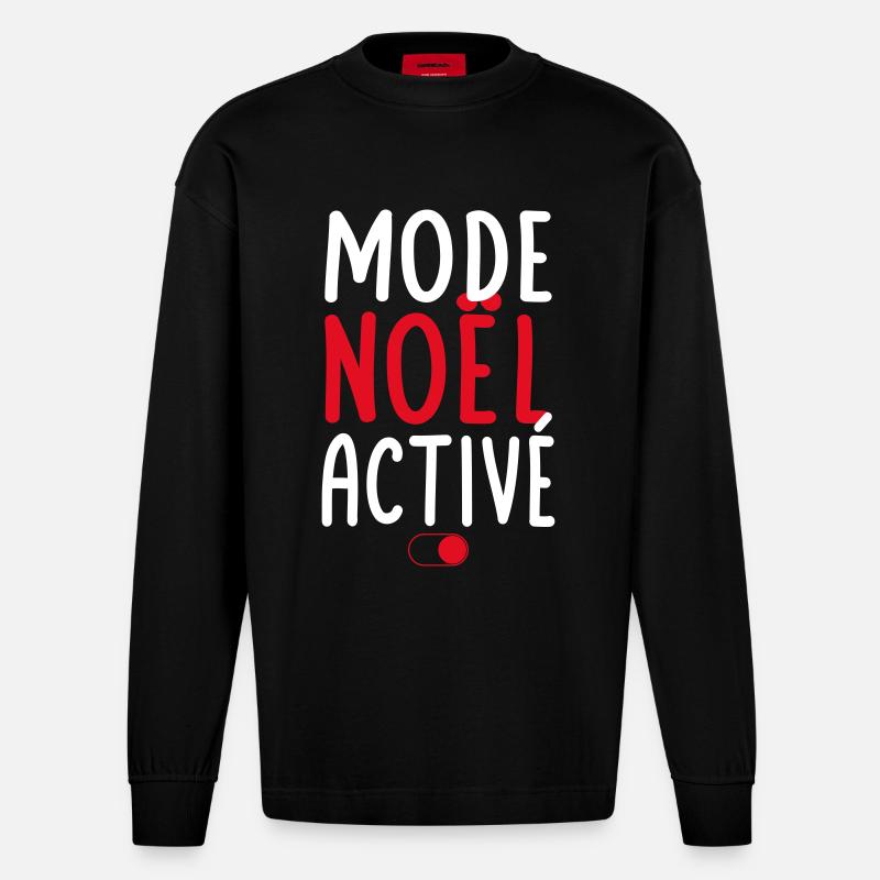 Mode Noël activé - Idée cadeau - Manches longues bio épais oversize fabriqué en UE - SOLID BLACK