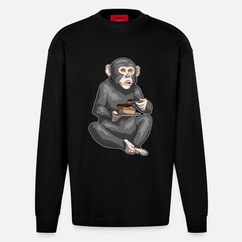 Monkey Birthday Cake - Heavyweight Oversized Organic Longsleeve Shirt Made in EU - SOLID BLACK