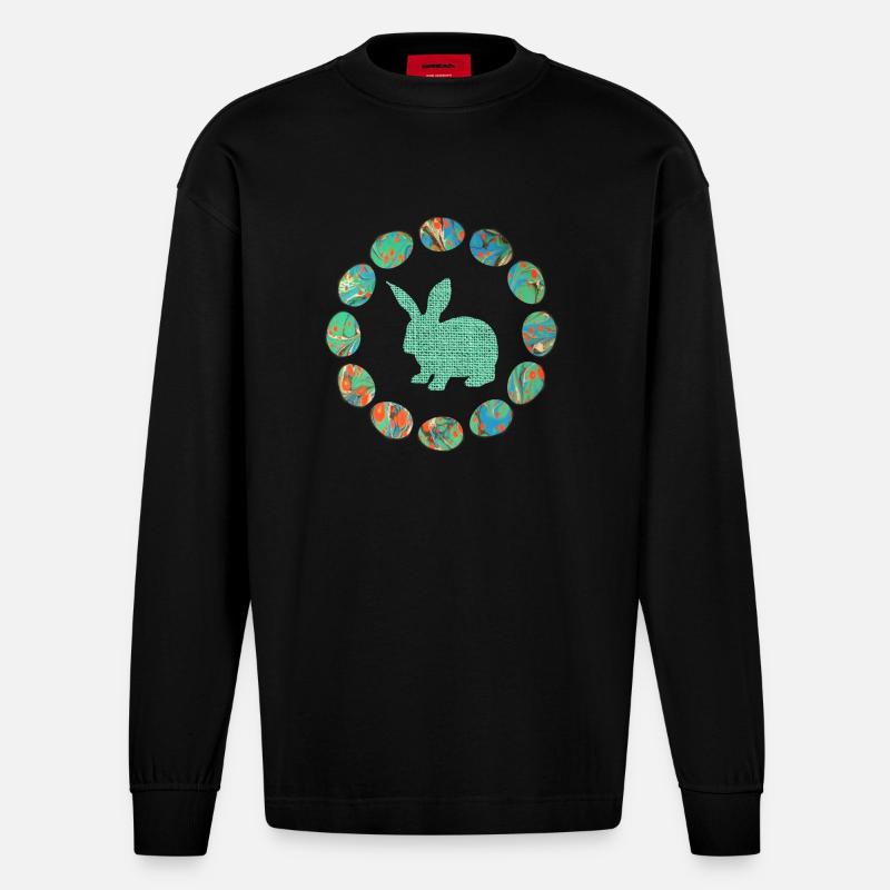 hase im eierkranz e 4 - Manches longues bio épais oversize fabriqué en UE - SOLID BLACK