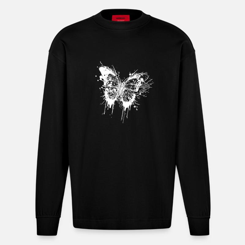 Tatouage Ink Splash Butterfly - Manches longues bio épais oversize fabriqué en UE - SOLID BLACK