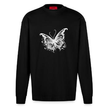 Pretty Tattoo Kids Lines Style Butterfly - Manches longues bio épais oversize fabriqué en UE - SOLID BLACK - Devant