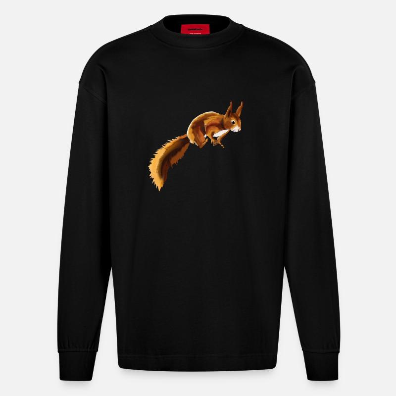 Eichhörnchen 1 - Heavyweight Oversized Organic Langarmshirt Made in EU - SOLID BLACK