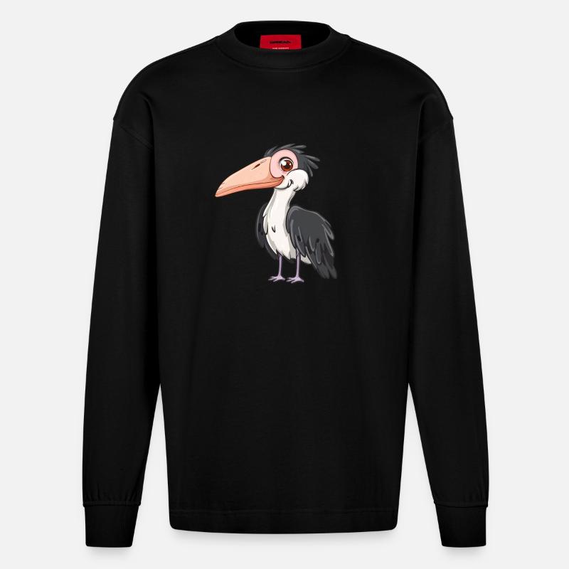 Illustration Eines Lustigen Vogels - Heavyweight Oversized Organic Langarmshirt Made in EU - SOLID BLACK