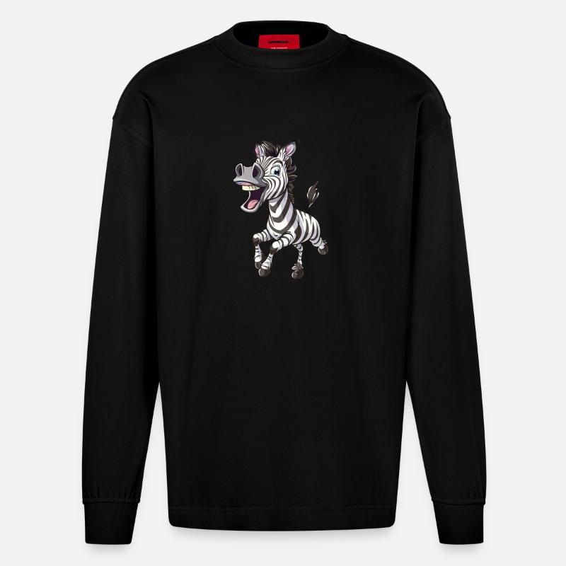 Fröhliches Zebra Mit Einem Lächeln - Heavyweight Oversized Organic Langarmshirt Made in EU - SOLID BLACK