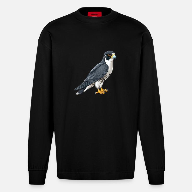 Stolzer Wanderfalke In Pose - Heavyweight Oversized Organic Langarmshirt Made in EU - SOLID BLACK