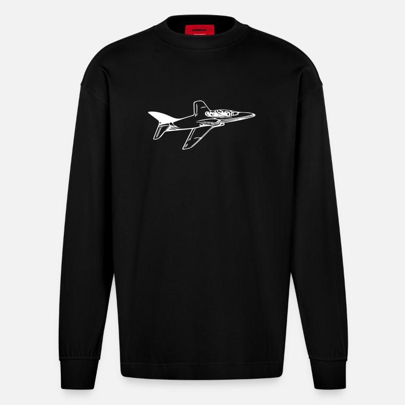 Jet Flugzeug Flieger - Heavyweight Oversized Organic Langarmshirt Made in EU - SOLID BLACK