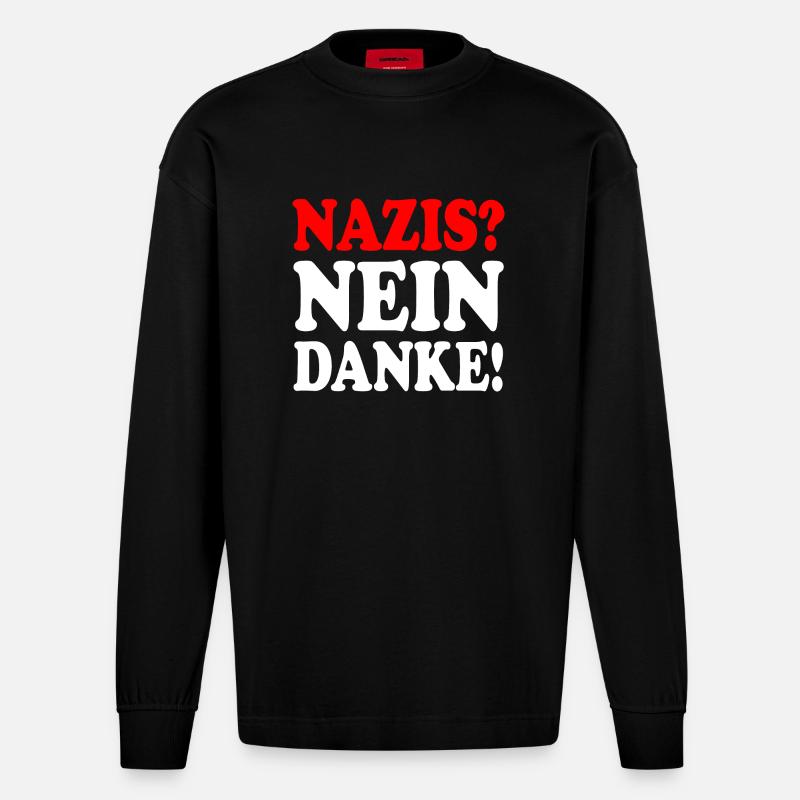 Nazis nein danke - Heavyweight Oversized Organic Langarmshirt Made in EU - SOLID BLACK