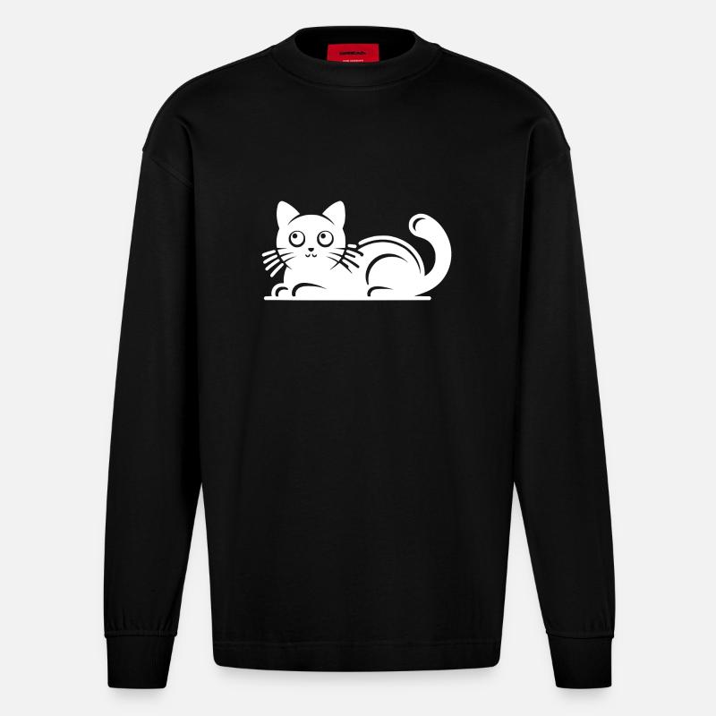 Dessin de chat mignon - Manches longues bio épais oversize fabriqué en UE - SOLID BLACK