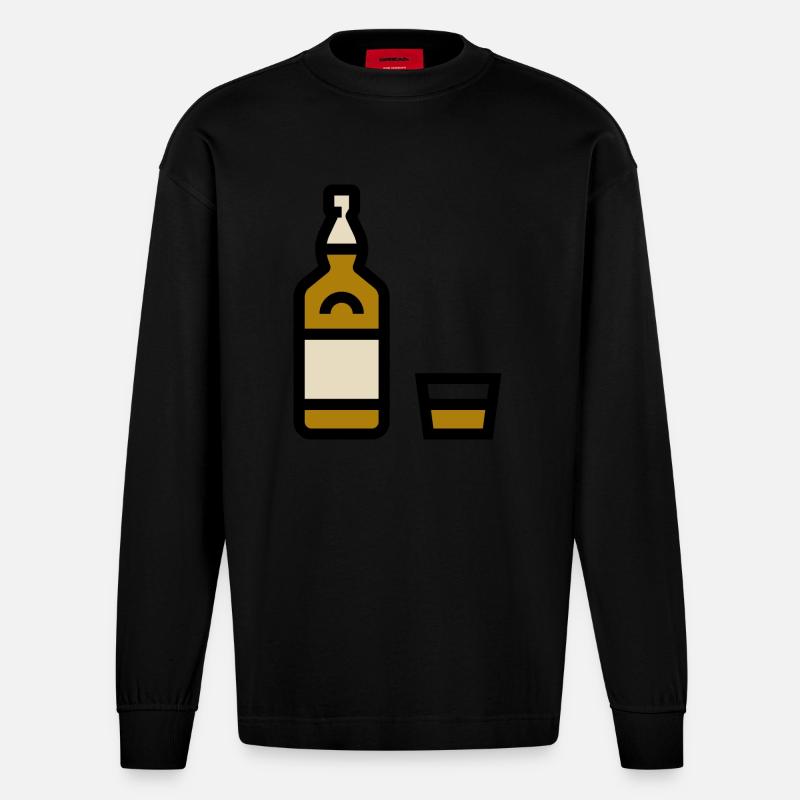 Whiskyflasche, Whiskeyflasche - Heavyweight Oversized Organic Langarmshirt Made in EU - SOLID BLACK