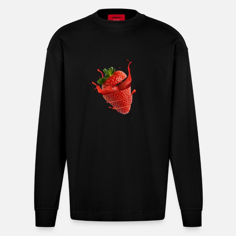Fraise avec éclaboussure - Manches longues bio épais oversize fabriqué en UE - SOLID BLACK