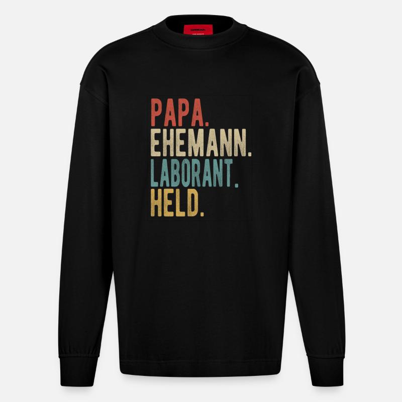Laborant Papa Ehemann Held - Heavyweight Oversized Organic Langarmshirt Made in EU - SOLID BLACK