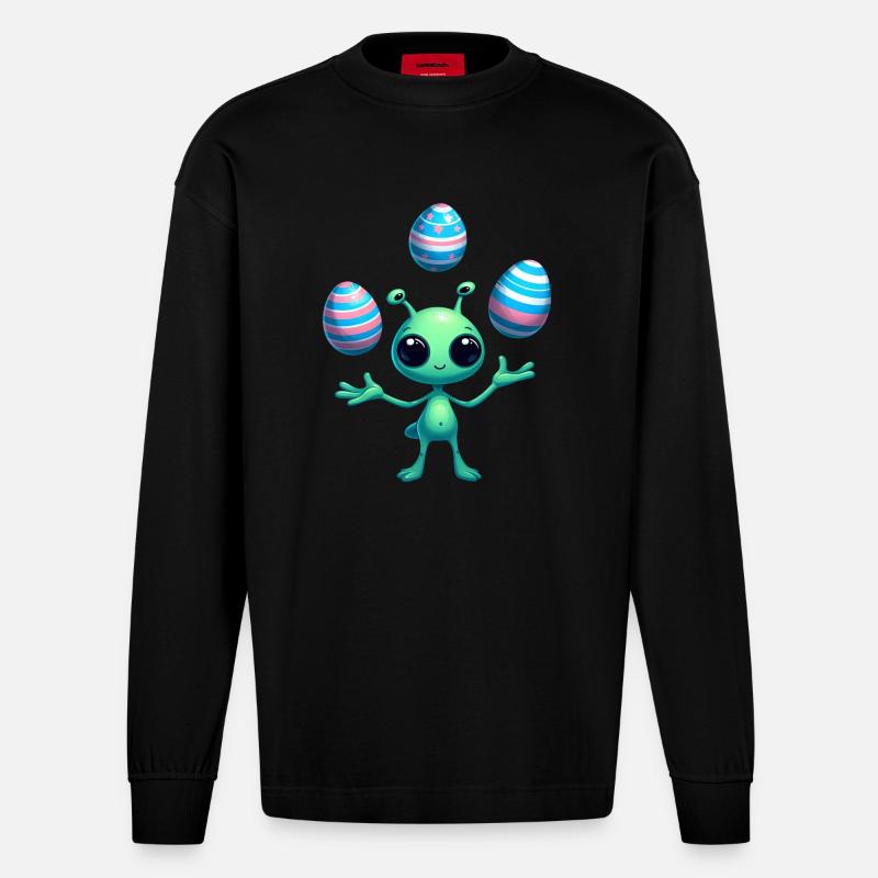 Ostern mit Alien: Eier-Jonglage - Heavyweight Oversized Organic Langarmshirt Made in EU - SOLID BLACK