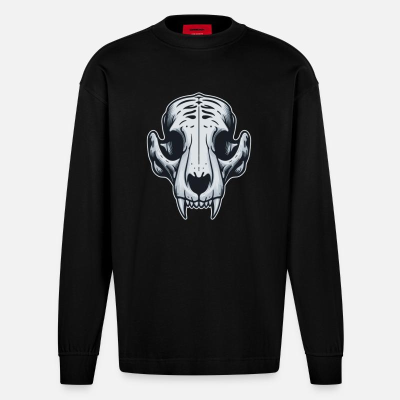 Crâne de tigre - Manches longues bio épais oversize fabriqué en UE - SOLID BLACK