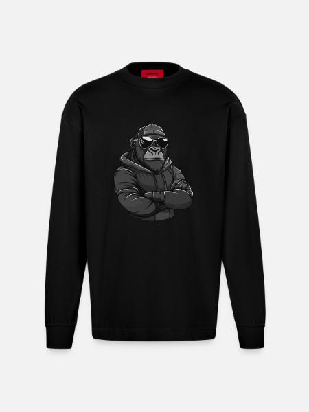 Gorilla Animal Comic - Heavyweight Oversized Organic Longsleeve Shirt Made in EU - SOLID BLACK