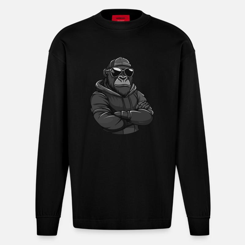 Gorilla Tier Comic - Heavyweight Oversized Organic Langarmshirt Made in EU - SOLID BLACK