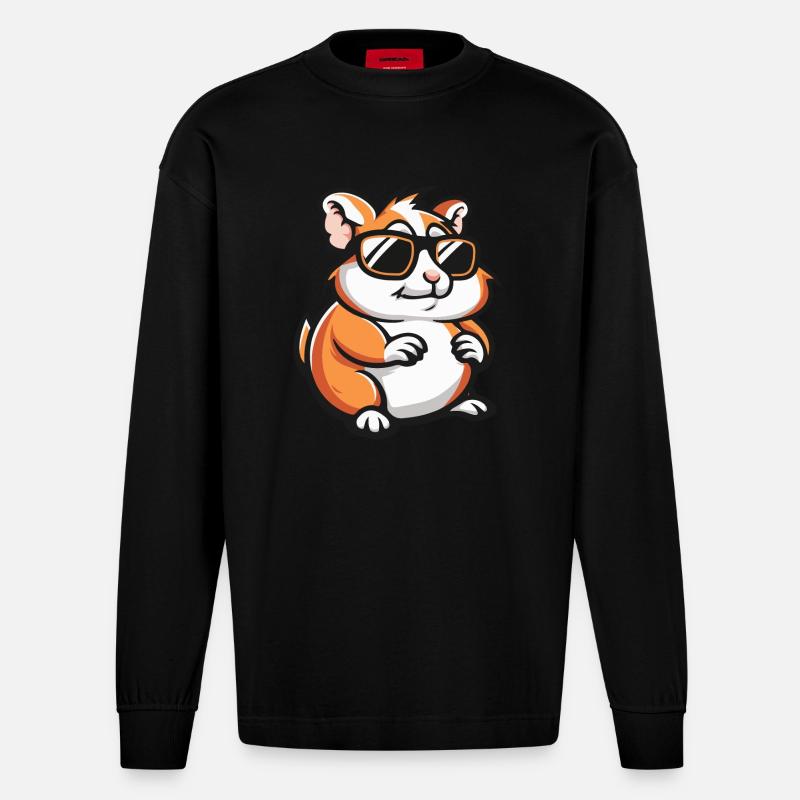 Hamster Bande Dessinée Cool - Manches longues bio épais oversize fabriqué en UE - SOLID BLACK