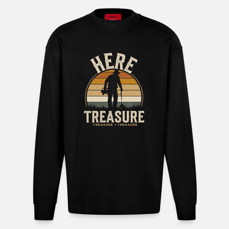 Metal Detecting: Schatzjäger Abenteuer - Heavyweight Oversized Organic Langarmshirt Made in EU - SOLID BLACK