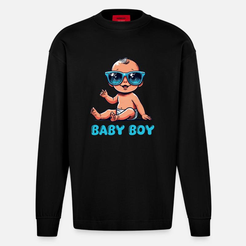 baby comic - Heavyweight Oversized Organic Langarmshirt Made in EU - SOLID BLACK